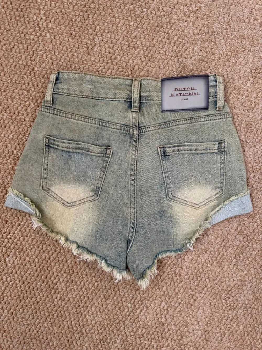 Dutch National High Rise Distressed Denim Shorts Light Wash Frayed Hem Size S